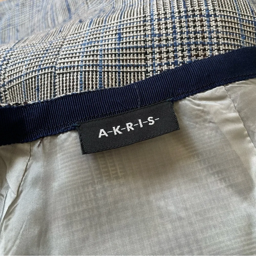 Akris High Waisted Gray Blue Wool Silk Linen Woven Pencil Skirt EUC Size 6